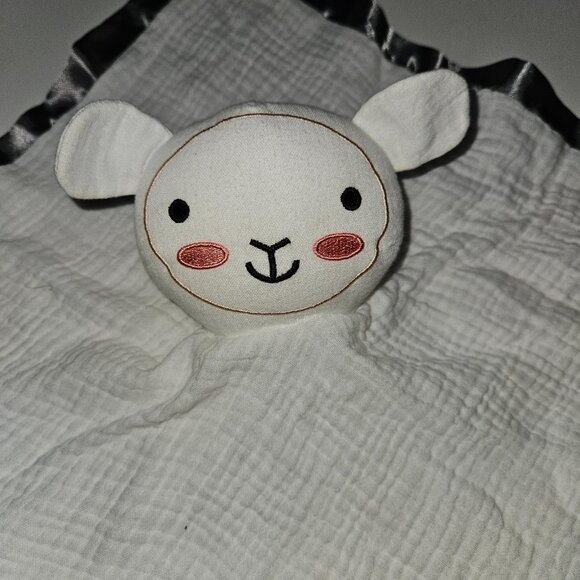CR Gibson Little Blessing White Sheep Lamb Muslin Lovey Silver Satin Trim - Picture 2 of 7